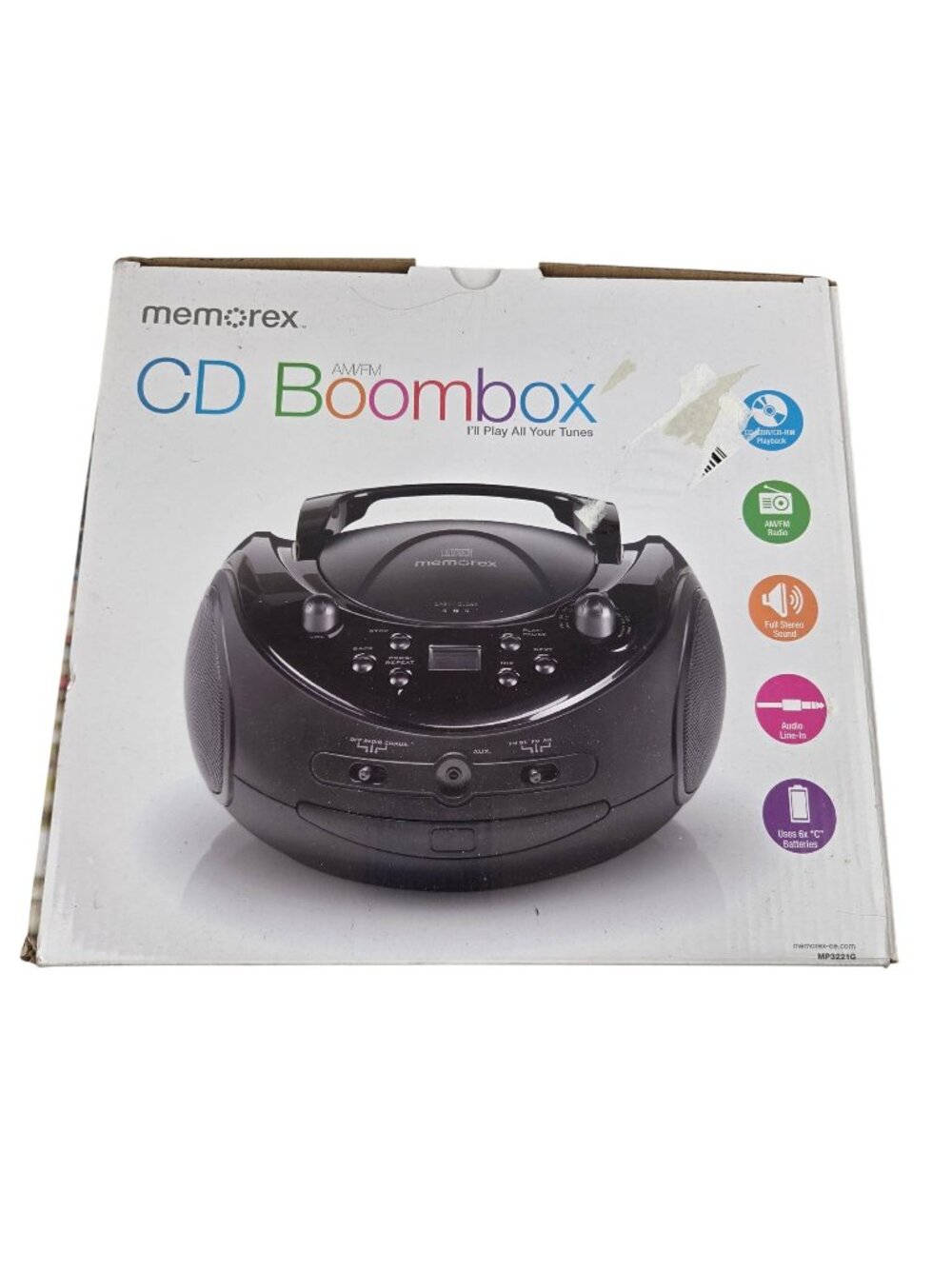Memorex CD Boombox MP3321G Portable Stereo System AM FM Tuner Dual Power NIB